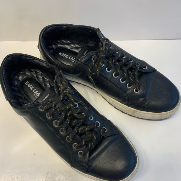 Karl Lagerfeld Genuine Leather Black Sneakers Paris - Picture 2 of 10